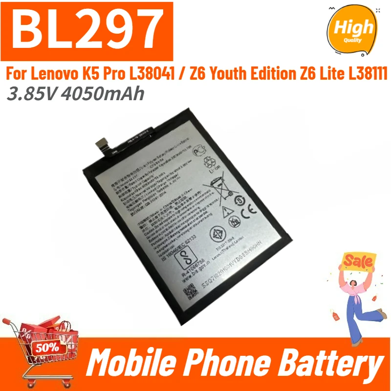 100% New BL297 High Quality Phone Battery 3.85V 4050mAh For Lenovo K5 Pro L38041 / Z6 Youth Edition Z6 Lite L38111
100% New BL297 High Quality Phone Battery 3.85V 4050mAh For Lenovo K5 Pro L38041 / Z6 Youth Edition Z6 Lite L38111