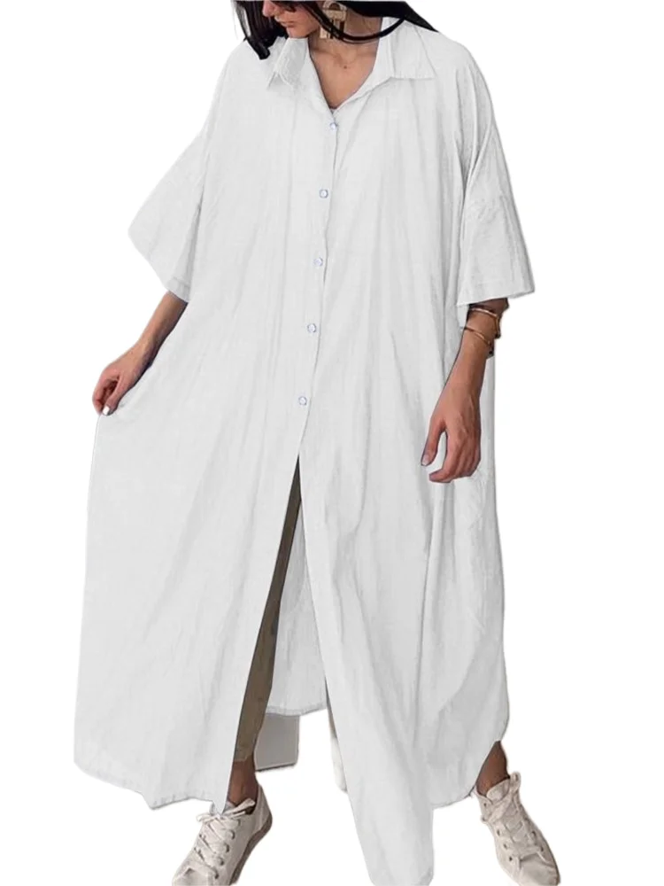 Female Casual Solid Dress Fashion Half Sleeve Turn-down Collar Loose Shirts Dresses For Women Holiday Office Womens Clothing New 
Female Casual Solid Dress Fashion Half Sleeve Turn-down Collar Loose Shirts Dresses For Women Holiday Office Womens Clothing New