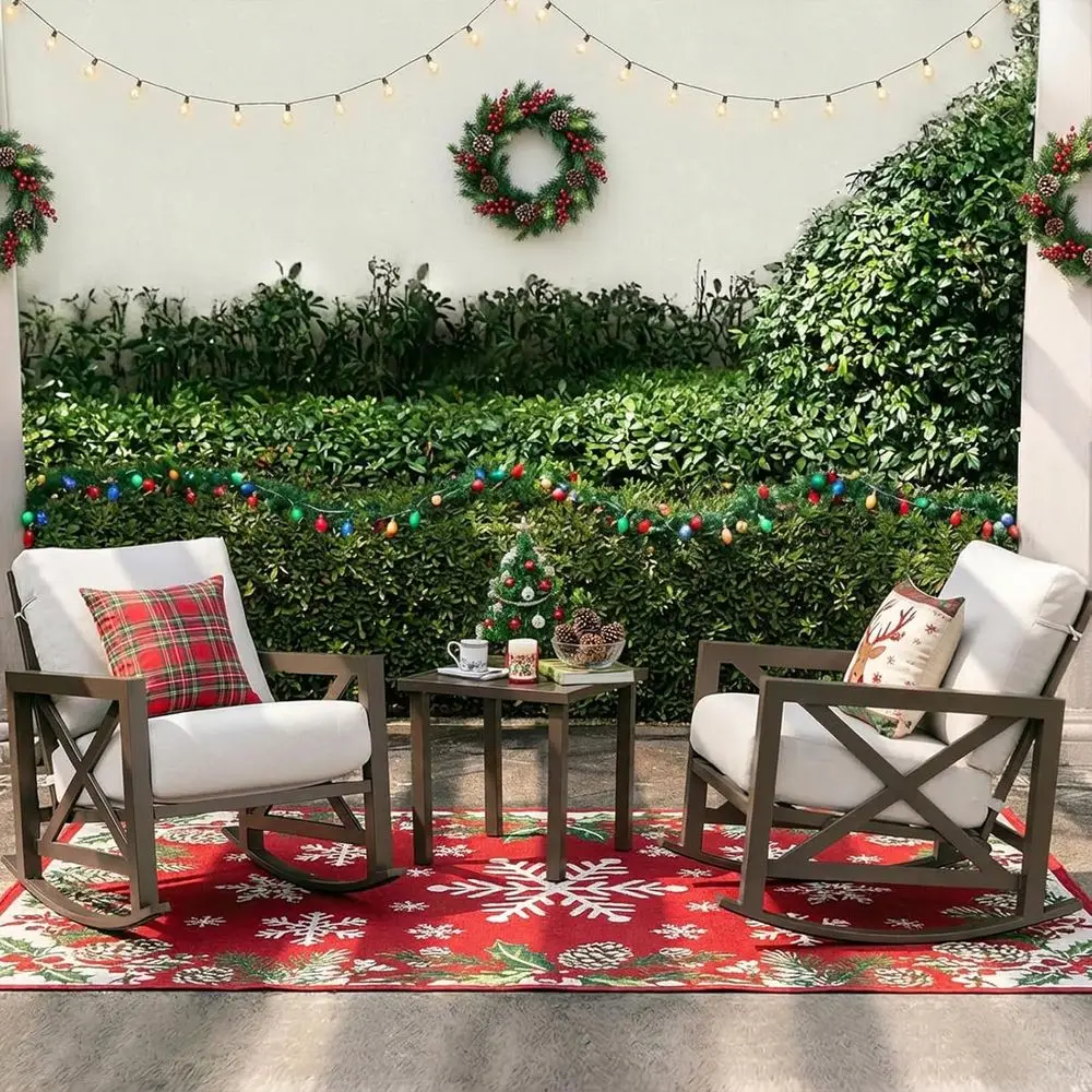 3-Piece Outdoor Patio Furniture Set: 2 Rockers + Metal Coffee Table with Cushions, Waterproof Chair Covers Included
3-Piece Outdoor Patio Furniture Set: 2 Rockers + Metal Coffee Table with Cushions, Waterproof Chair Covers Included