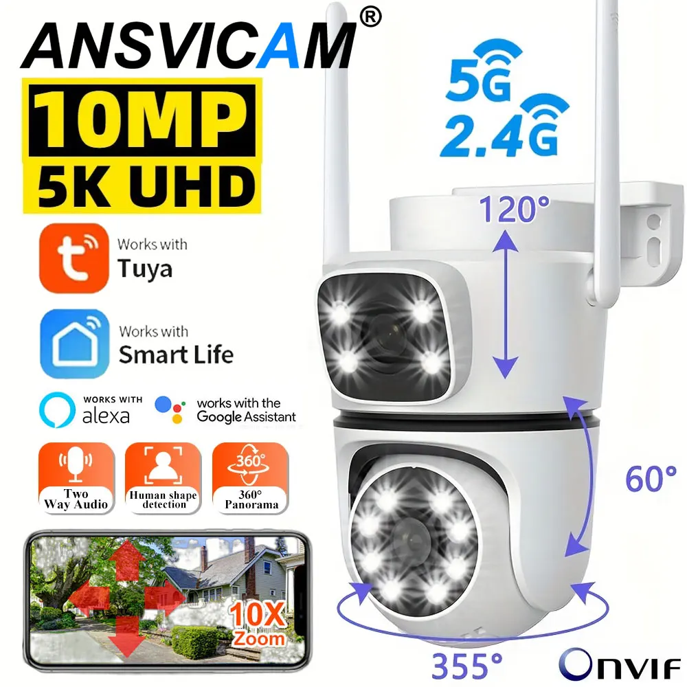 Tuya 4K WiFi Surveillance Camera 5G Wifi Outdoor 5K Dual Lens PTZ IP Cameras Auto Tracking ONVIF Security CCTV Camera with Alexa
Tuya 4K WiFi Surveillance Camera 5G Wifi Outdoor 5K Dual Lens PTZ IP Cameras Auto Tracking ONVIF Security CCTV Camera with Alexa