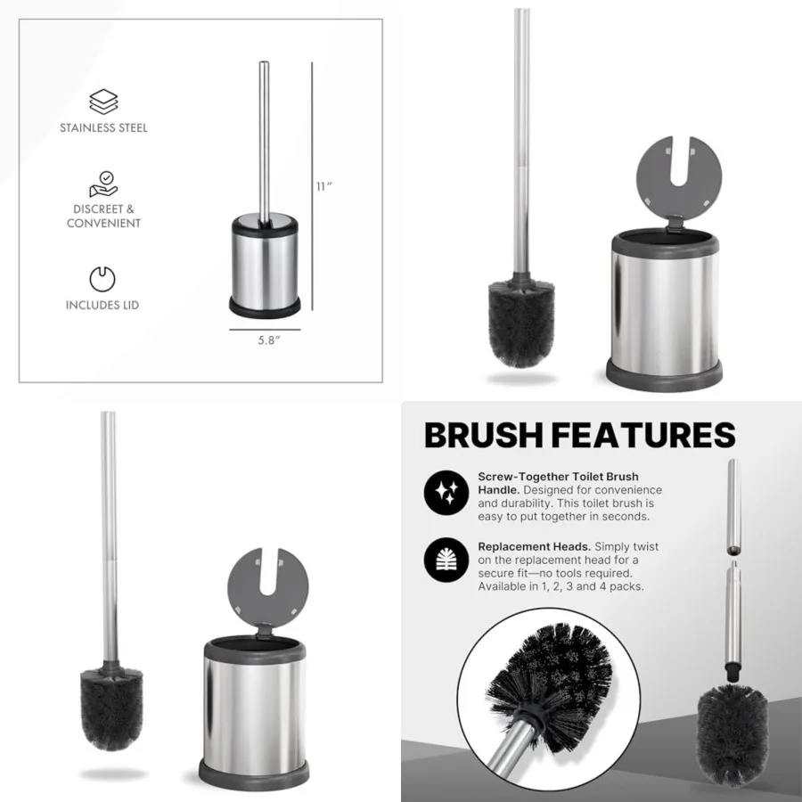 Toilet Brush with Lid - Sleek Toilet Bowl Brush and Holder - Toilet Scrubber Brush Set with Heavy-Weight Base - Lidded Toilet Bowl Cleaner Brush and Holder - Chrome
Toilet Brush with Lid - Sleek Toilet Bowl Brush and Holder - Toilet Scrubber Brush Set with Heavy-Weight Base - Lidded Toilet Bowl Cleaner Brush and Holder - Chrome