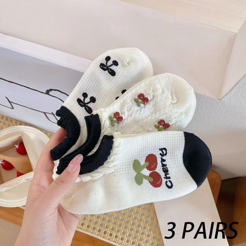3 pairs - cute cherry lace short socks for spring and summer girls, black and white contrasting cute short socks for women
3 pairs - cute cherry lace short socks for spring and summer girls, black and white contrasting cute short socks for women