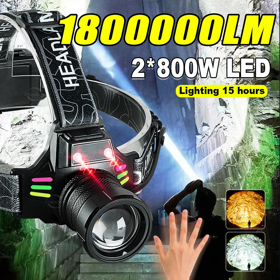 1800000LM LED Headlight Motion Sensor Powerful Headlamp Rechargeable Lamps White+Yellow Light Outdoor Fishing Head Torch
1800000LM LED Headlight Motion Sensor Powerful Headlamp Rechargeable Lamps White+Yellow Light Outdoor Fishing Head Torch