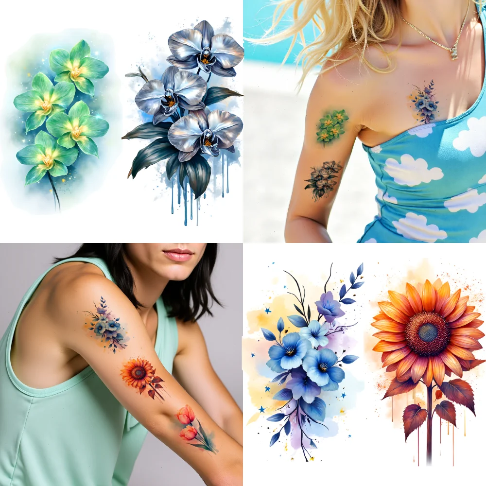 9pcs Temporary Tattoo Daisy Waterproof Long-lasting Body Stickers Rose Sunflower Watercolor Orchid For Cheeks Ladies Arms
9pcs Temporary Tattoo Daisy Waterproof Long-lasting Body Stickers Rose Sunflower Watercolor Orchid For Cheeks Ladies Arms
