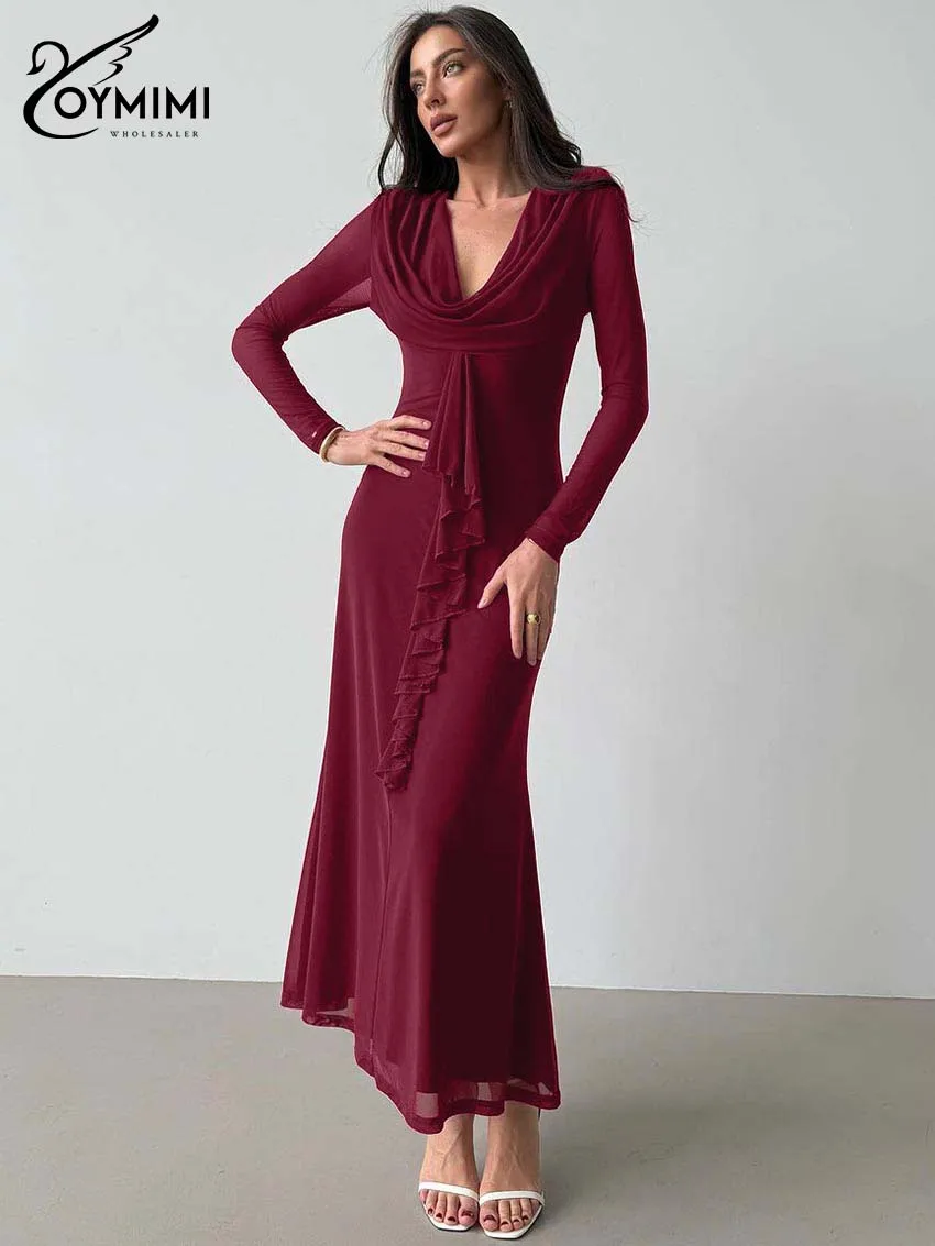Oymimi Fashion Red V-Neck Women's Dress Elegant Long Sleeve Ruffled Slim Dresses Casual New Straight Ankle-Length Dresses Female
Oymimi Fashion Red V-Neck Women's Dress Elegant Long Sleeve Ruffled Slim Dresses Casual New Straight Ankle-Length Dresses Female