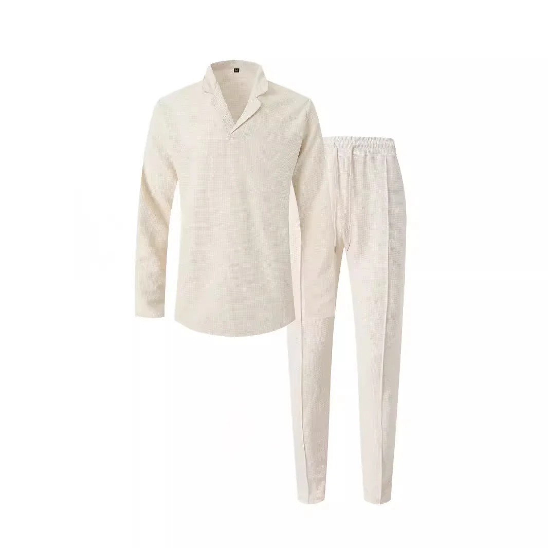 Autumn And Winter New Men's Solid Color Suit Waffle Suit Collar Long Sleeve Trousers Suit
Autumn And Winter New Men's Solid Color Suit Waffle Suit Collar Long Sleeve Trousers Suit
