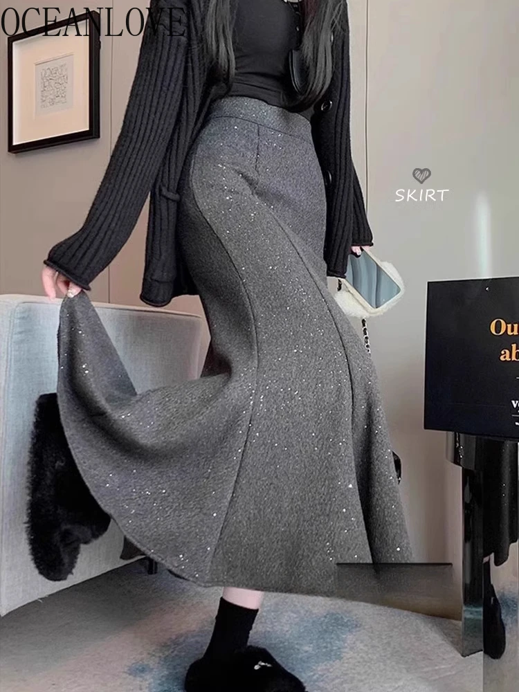 OCEANLOVE Woolen Skirts Women Sequins Korean Fashion Autumn Winter Mermaid Long Skirt Solid Ruffles Retro Elegant Faldas Mujer
OCEANLOVE Woolen Skirts Women Sequins Korean Fashion Autumn Winter Mermaid Long Skirt Solid Ruffles Retro Elegant Faldas Mujer