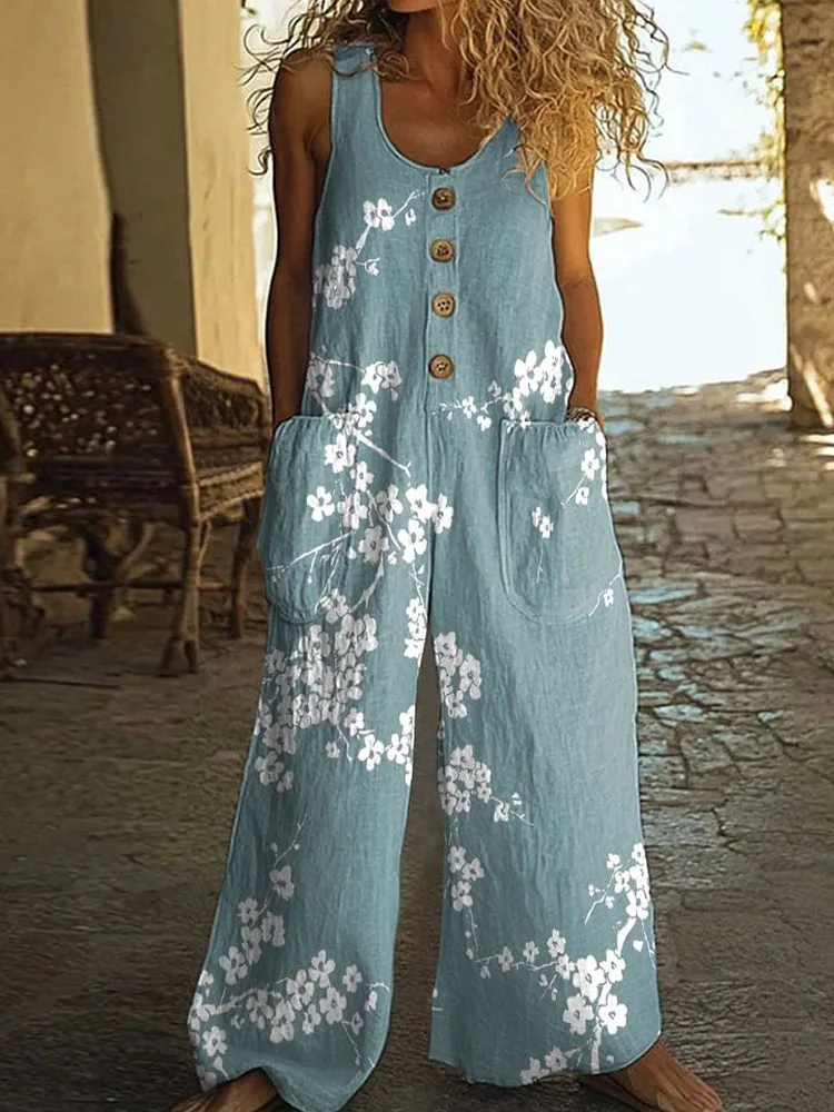 2026 Summer Sleeveless Jumpsuit Elegant Fashion Floral Printed Loose Pocket Outfits Female Wide Leg Pants One Piece Streetwear
2026 Summer Sleeveless Jumpsuit Elegant Fashion Floral Printed Loose Pocket Outfits Female Wide Leg Pants One Piece Streetwear