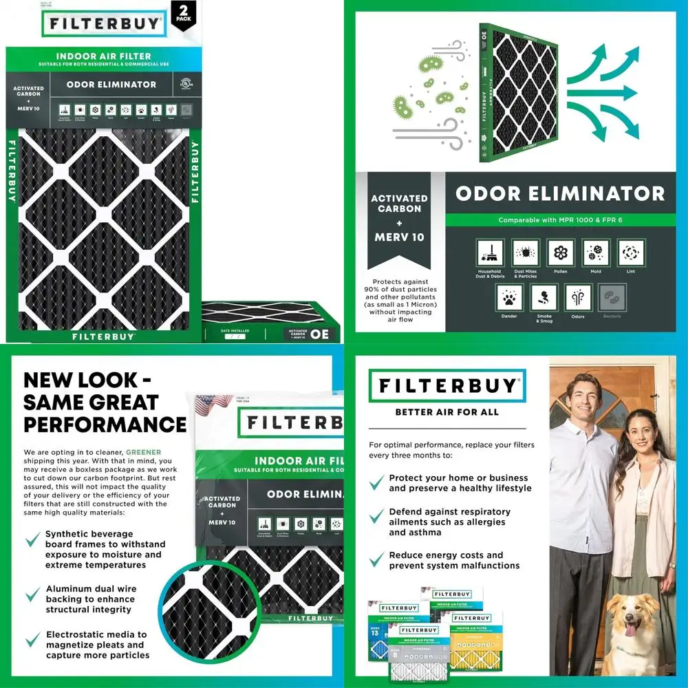2-Pack MERV 10 Air Filters with Activated Carbon for Odor & Allergy Relief, HVAC AC Furnace Replacement Filters (Actual Size: 15
2-Pack MERV 10 Air Filters with Activated Carbon for Odor & Allergy Relief, HVAC AC Furnace Replacement Filters (Actual Size: 15