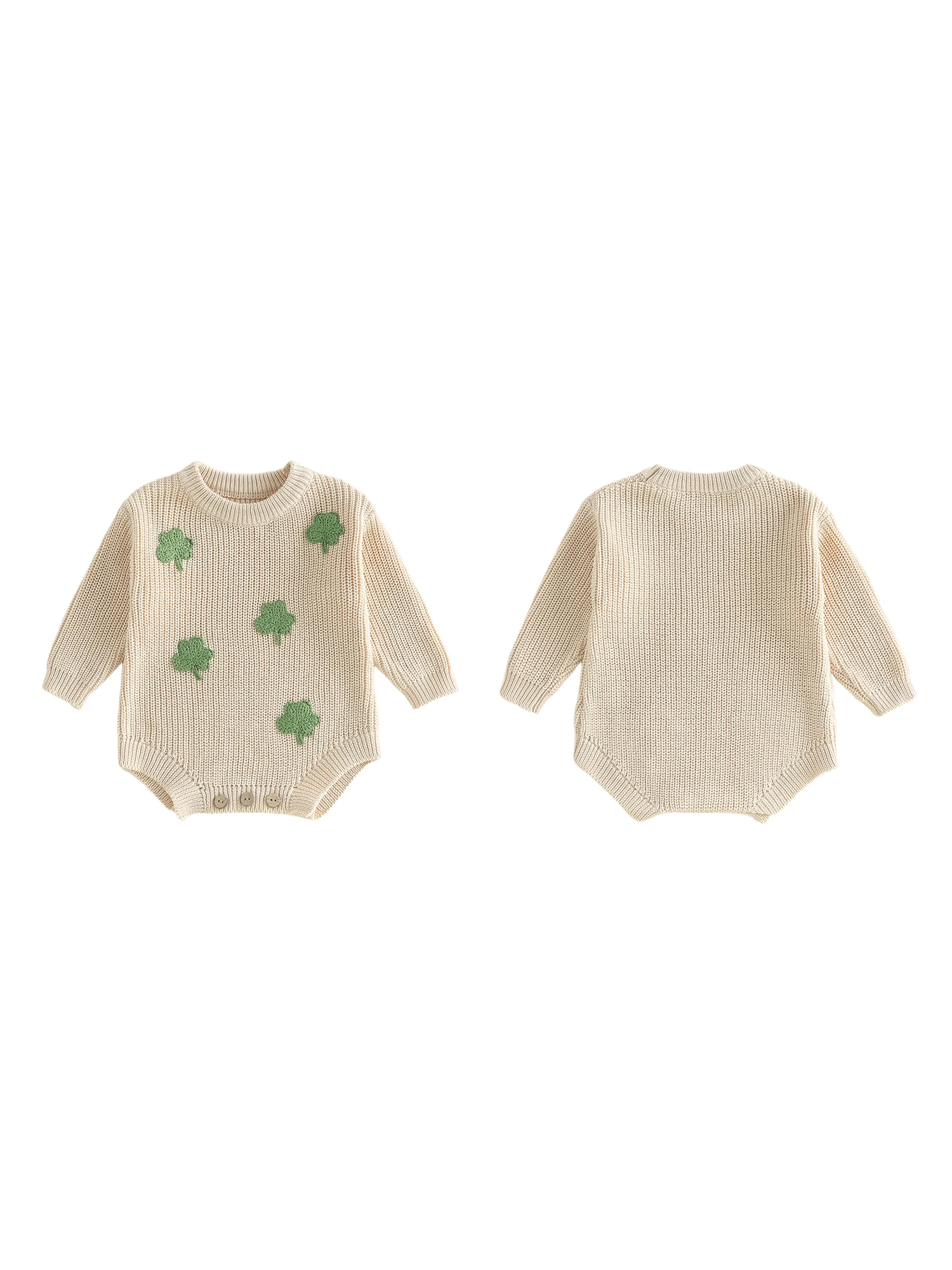 Adorable Newborn Baby Unisex Romper with Long Sleeves and Crew Neck Featuring Shamrock Embroidery Perfect for Spring
Adorable Newborn Baby Unisex Romper with Long Sleeves and Crew Neck Featuring Shamrock Embroidery Perfect for Spring