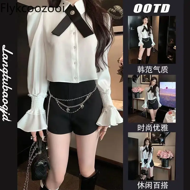 2024 Spring Elegant French Fashion Delicate Bubble Sleeve Bow Tie Shirt + High Waist Slimming Shorts Suit Women
2024 Spring Elegant French Fashion Delicate Bubble Sleeve Bow Tie Shirt + High Waist Slimming Shorts Suit Women