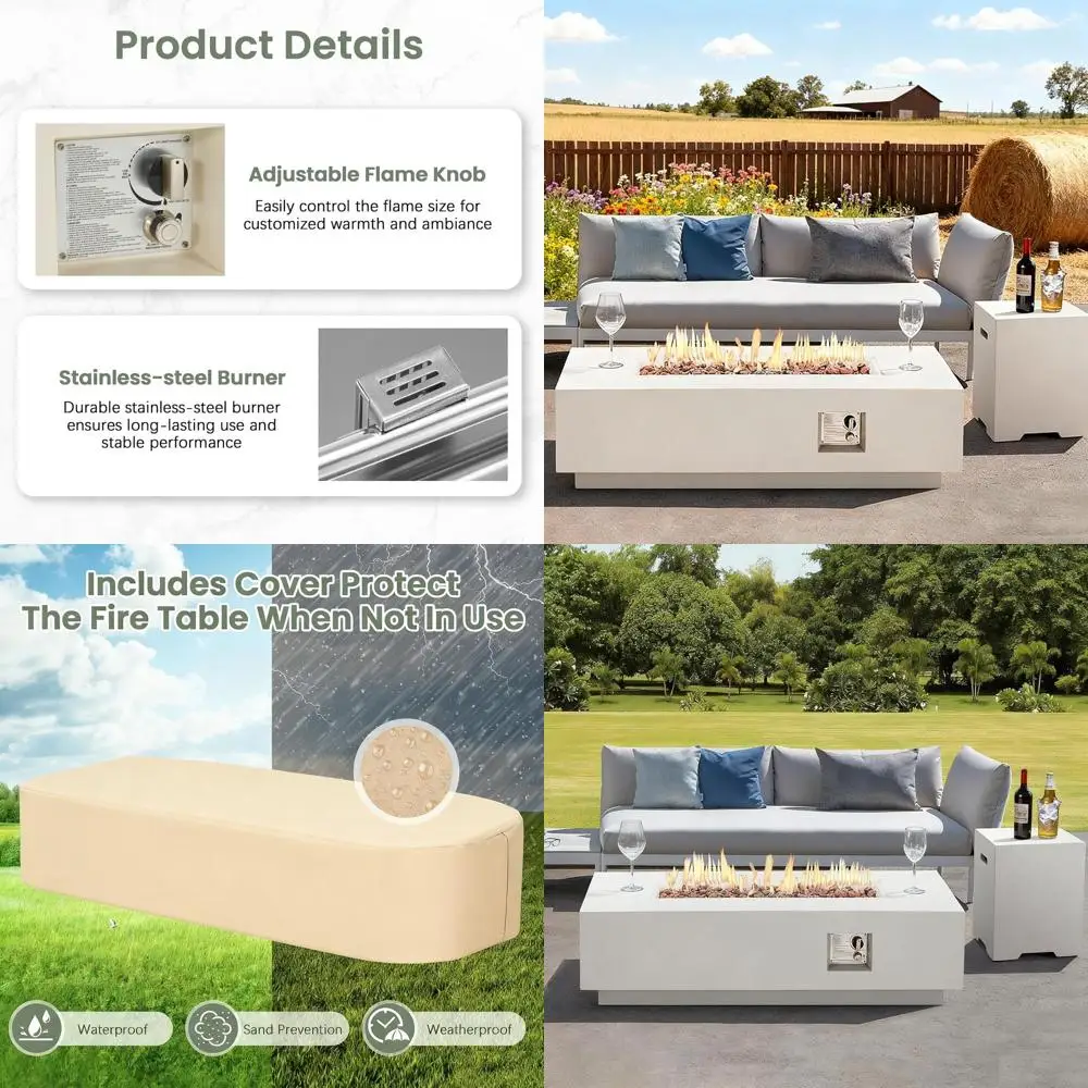 56''Gas ire Pit, Outdoor Propane irt Table w/Side Handles, Auto-Ignition RecSteel ire Table, 50,000 Concrete ire Pit w/Weather-R
56''Gas ire Pit, Outdoor Propane irt Table w/Side Handles, Auto-Ignition RecSteel ire Table, 50,000 Concrete ire Pit w/Weather-R