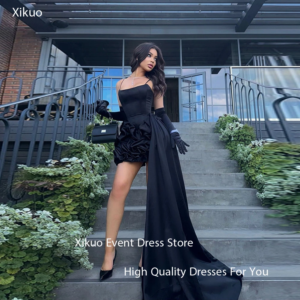 Xikuo Special Black Satin Prom Gown Spaghetti Strap Court Train Evening Gown Summer Above Knee Cocktail Evening Dress Customized
Xikuo Special Black Satin Prom Gown Spaghetti Strap Court Train Evening Gown Summer Above Knee Cocktail Evening Dress Customized