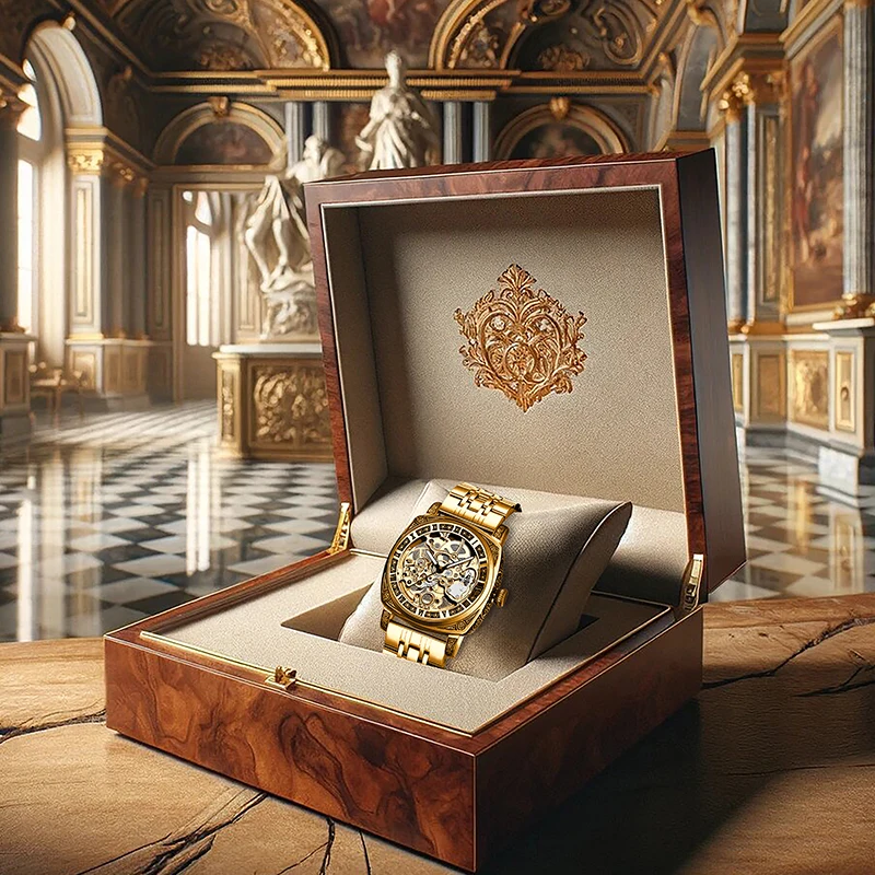 Мужские модные часы класса люкс с элегантным золотым корпусом с гравировкой и золотым стальным ремешком, с механическим механизмом.
Мужские модные часы класса люкс с элегантным золотым корпусом с гравировкой и золотым стальным ремешком, с механическим механизмом.