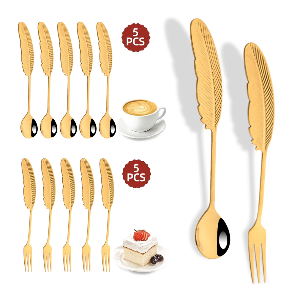 10Pcs Creative Feather 304 Stainless Steel Spoon Coffee Spoon Fork For Ice Cream Gold Dessert Spoon Fork Set Decoration Kitchen
10Pcs Creative Feather 304 Stainless Steel Spoon Coffee Spoon Fork For Ice Cream Gold Dessert Spoon Fork Set Decoration Kitchen