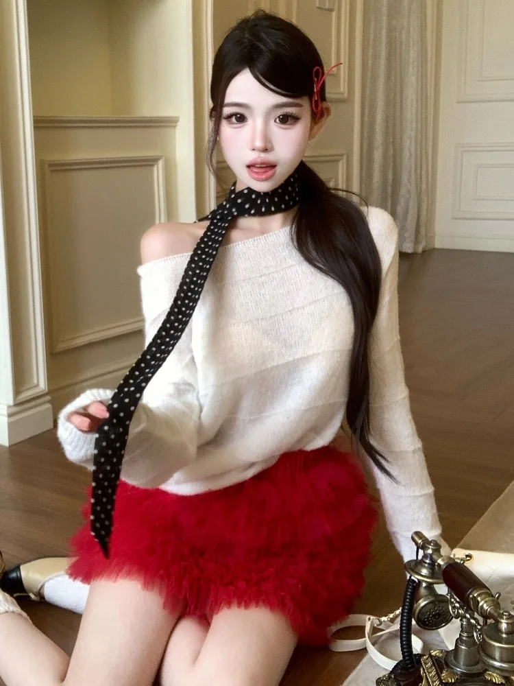 Korean Style Chunky Knit Sweater Cherry Red Asymmetrical Shoulder Design Women's Spring Autumn Two-Piece Set High Waist Cake ...
Korean Style Chunky Knit Sweater Cherry Red Asymmetrical Shoulder Design Women's Spring Autumn Two-Piece Set High Waist Cake ...
