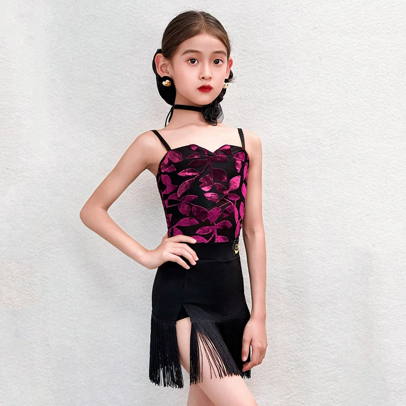 Girl Latin Dance Clothes Summer Sling Rose Bodysuit Black Fringe Skirt Kid Latin Performance Costume Samba Practice Wear AMY3852
Girl Latin Dance Clothes Summer Sling Rose Bodysuit Black Fringe Skirt Kid Latin Performance Costume Samba Practice Wear AMY3852