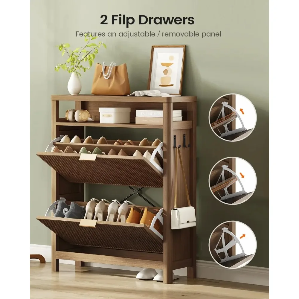 Shoe Cabinet Storage, Narrow Slot Shoe Rack Cabinet with 2 Flip Drawers, and Open Wooden Independent Storage Cabinet
Shoe Cabinet Storage, Narrow Slot Shoe Rack Cabinet with 2 Flip Drawers, and Open Wooden Independent Storage Cabinet