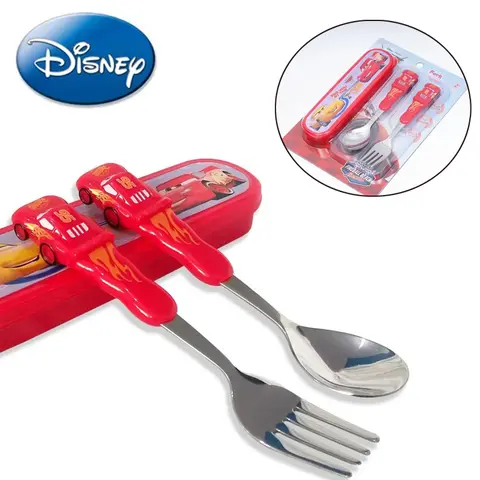 DisneyCarLightning McQueen cutlery Set Animated Cartoon 304 stainless steel fork and spoon Box 3D children's Christmas gift toys
