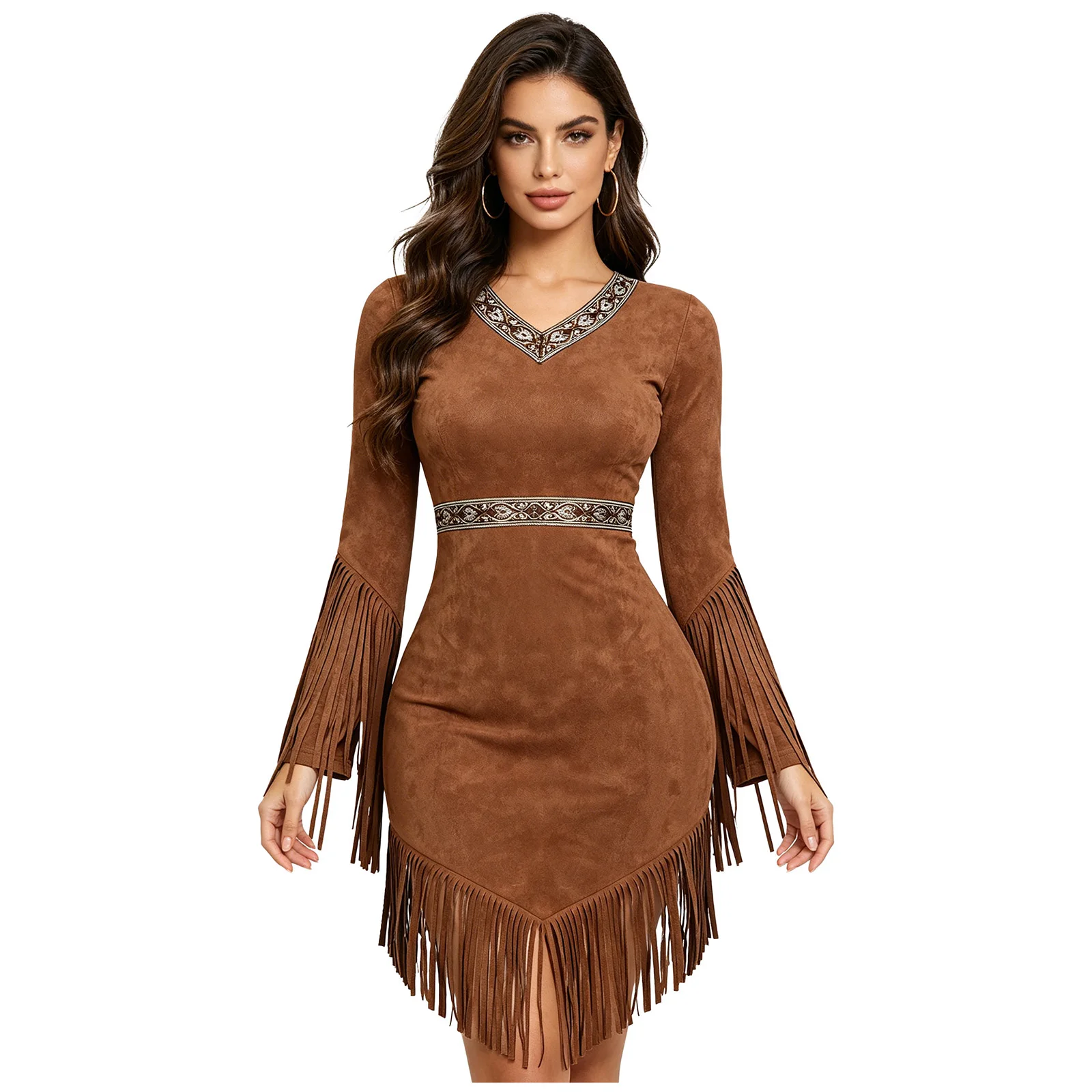 Women Primitive Native Cosplay Dress Long Sleeve Retro Brocade Tassel Dress Elegant Female Halloween Cowgirl Roleplaying Costume
Women Primitive Native Cosplay Dress Long Sleeve Retro Brocade Tassel Dress Elegant Female Halloween Cowgirl Roleplaying Costume