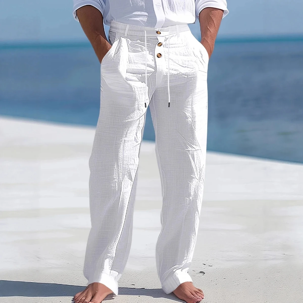 Men's Straight-Leg Cotton Linen Pants with Trendy Buttons Loose Comfortable Summer Beach Wear Solid Color Breathable Casual Trou
Men's Straight-Leg Cotton Linen Pants with Trendy Buttons Loose Comfortable Summer Beach Wear Solid Color Breathable Casual Trou