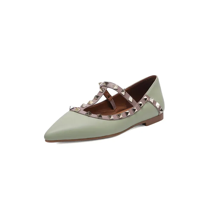 Women shoes flat in spring and summer fashion Genuine leather Ladies shoes Rivets Banquets party shoes
Women shoes flat in spring and summer fashion Genuine leather Ladies shoes Rivets Banquets party shoes