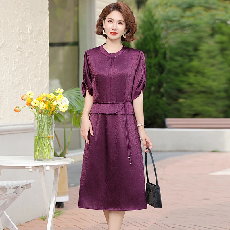 Faionable ort Sve Midi Dr for Middle-Aged Mothers Ele Ladylike Korean Sle Polyester Fabric round Ne Dr
Faionable ort Sve Midi Dr for Middle-Aged Mothers Ele Ladylike Korean Sle Polyester Fabric round Ne Dr