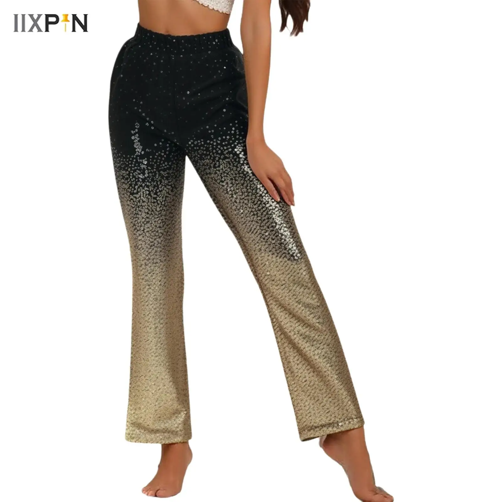 Womens Shiny Sequin Jazz Dance Flared Pants Gradient Sequins Elastic Waist Wide Leg Pants for Latin Tango Ballroom Dancewear
Womens Shiny Sequin Jazz Dance Flared Pants Gradient Sequins Elastic Waist Wide Leg Pants for Latin Tango Ballroom Dancewear