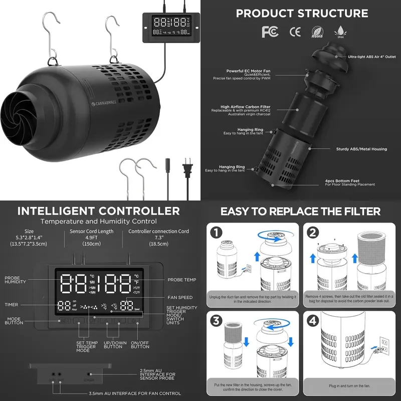 Source Factory Intelligent Control EC Pipeline Fan Activated Carbon Filter Deodorant Replaceable Filter Element Ventilation
Source Factory Intelligent Control EC Pipeline Fan Activated Carbon Filter Deodorant Replaceable Filter Element Ventilation