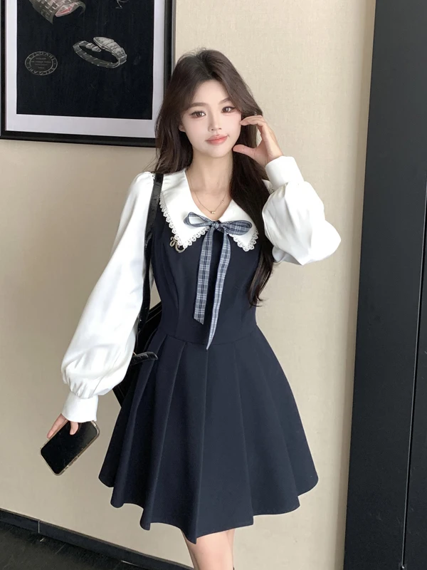 Dark Blue Doll Collar Shoulder Length Women's Dress Spring New plus Size Waist Cinched A-Line Skirt Korean Style High Waist
Dark Blue Doll Collar Shoulder Length Women's Dress Spring New plus Size Waist Cinched A-Line Skirt Korean Style High Waist