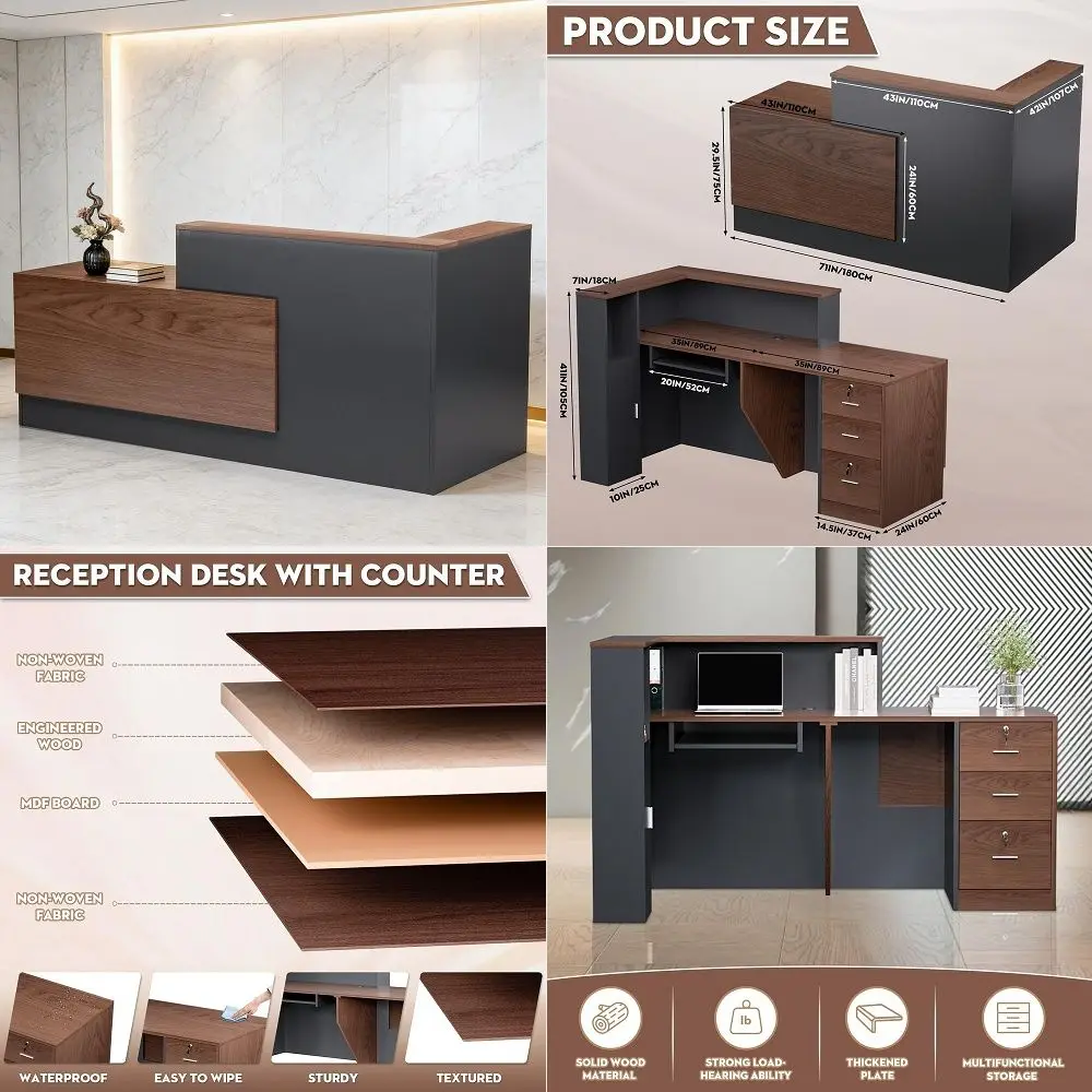 Modern Large Wooden Commercial Reception Desk with Counter amp Shelves, Front Reception Desk Counter Table with Drawers for Off
Modern Large Wooden Commercial Reception Desk with Counter amp Shelves, Front Reception Desk Counter Table with Drawers for Off