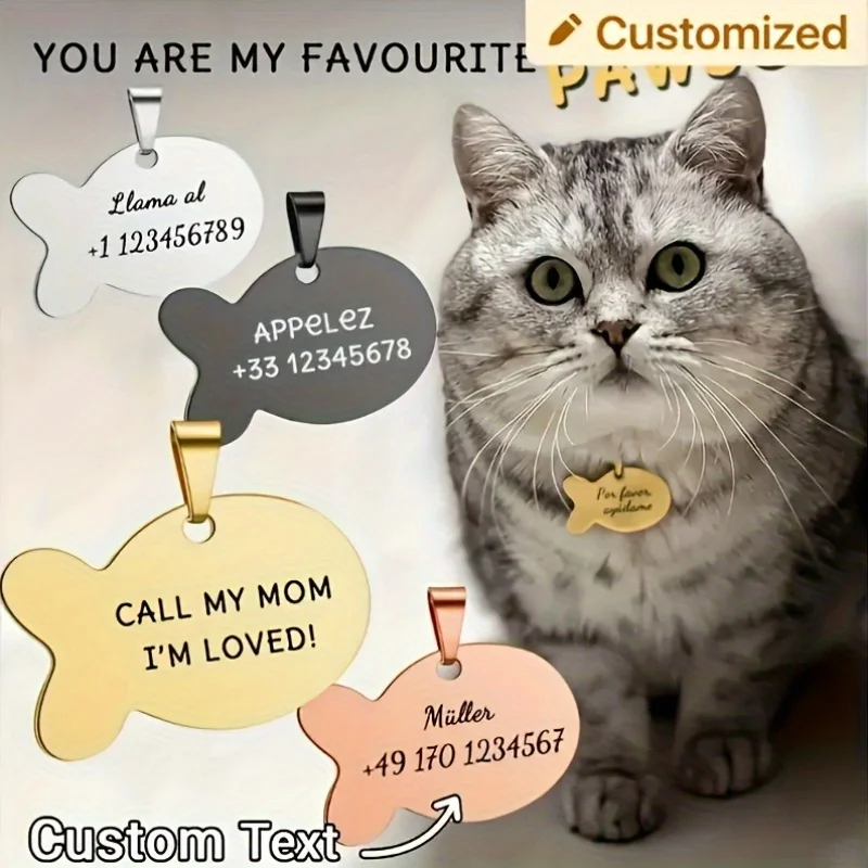 1Pc【Personalized Customized Fish-Shaped Pet Tag】Anti-Lost Laser-Engraved Identification Nameplate, Zinc Alloy Pet Cat Collar Dog Tag, Customized Name and Phone Number, Used as Pet Identification Tag
1Pc【Personalized Customized Fish-Shaped Pet Tag】Anti-Lost Laser-Engraved Identification Nameplate, Zinc Alloy Pet Cat Collar Dog Tag, Customized Name and Phone Number, Used as Pet Identification Tag