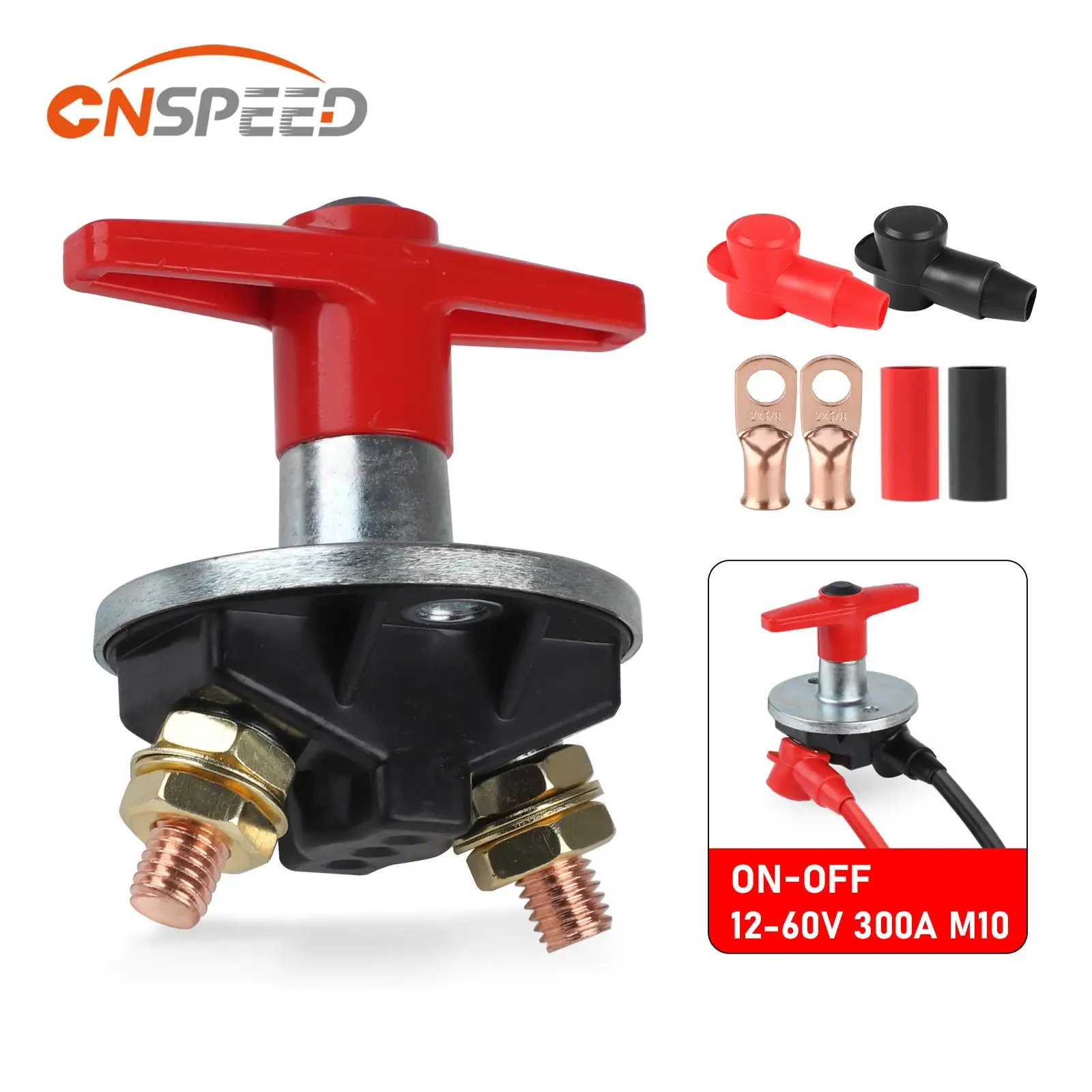 CNSPEED Battery Isolator On Off 2 Position Disconnect Switch 12v-24v 300A Copper Bolt Studs 3/8" M10 10mm For RV Yachts Vehicle
CNSPEED Battery Isolator On Off 2 Position Disconnect Switch 12v-24v 300A Copper Bolt Studs 3/8" M10 10mm For RV Yachts Vehicle