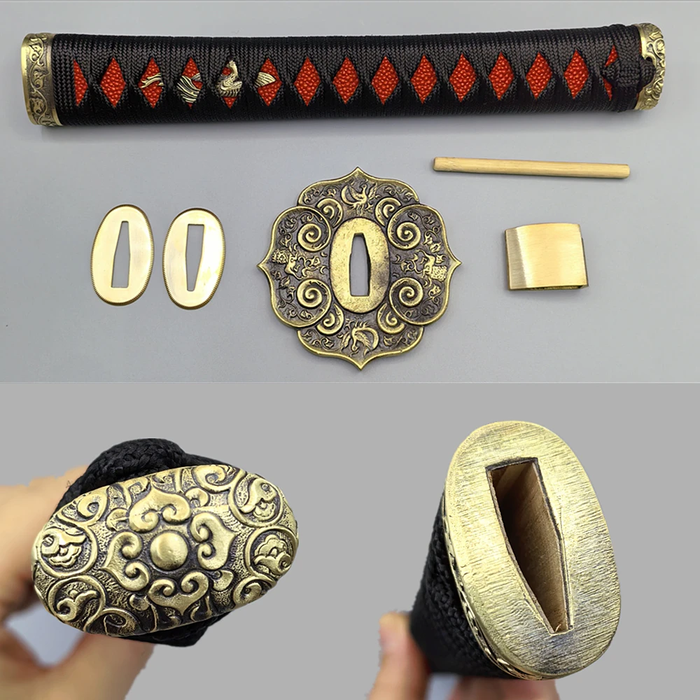 Black Ito Tsuka Handle Real Katana Japanese Samurai Sword Wakizashi Fittings Set Brass Tsuba+Menuki+Fuchi+Kashira+Habaki+Seppa
Black Ito Tsuka Handle Real Katana Japanese Samurai Sword Wakizashi Fittings Set Brass Tsuba+Menuki+Fuchi+Kashira+Habaki+Seppa