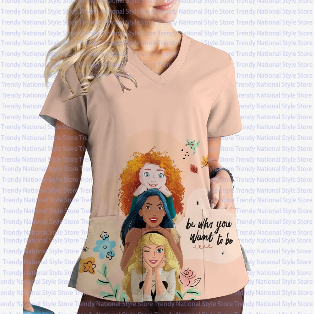 Disney Princess Series Women's Short Sleeve Pocket V-Neck Print Scrub Top Summer New Dental Pet Shop Beauty T-shirt
Disney Princess Series Women's Short Sleeve Pocket V-Neck Print Scrub Top Summer New Dental Pet Shop Beauty T-shirt