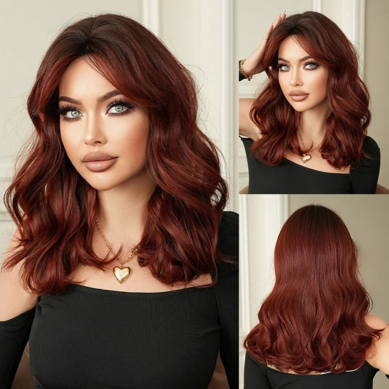 Raspberry red wig for women, curly hair with middle parting, wavy shoulder-length bangs, youthful and fashionable, natural-looki
Raspberry red wig for women, curly hair with middle parting, wavy shoulder-length bangs, youthful and fashionable, natural-looki