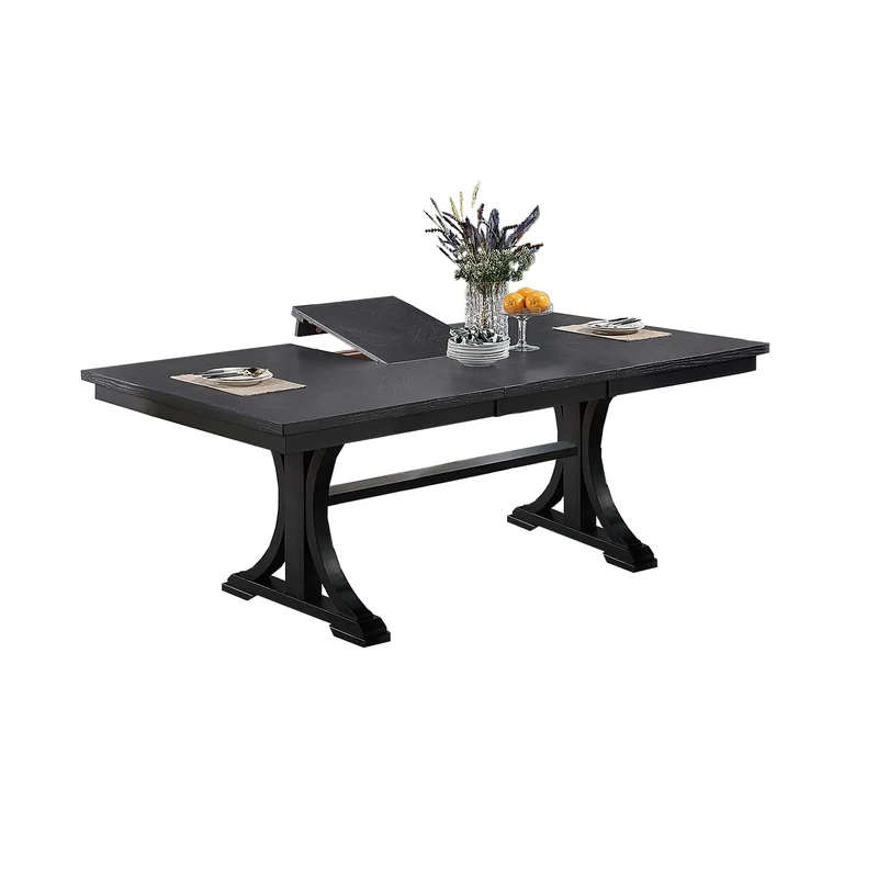 1pc Rectangle Dining Table with Leaf Trestle Base, Charcoal Wooden Design, Classic Style
1pc Rectangle Dining Table with Leaf Trestle Base, Charcoal Wooden Design, Classic Style