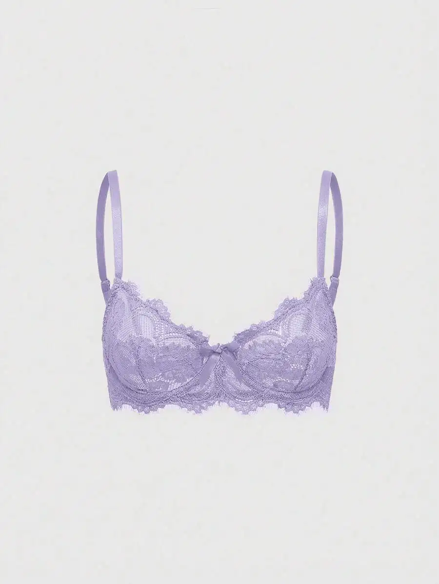 Lavender Floral Lace Underwire Triangle Bra With Bow Detail
Lavender Floral Lace Underwire Triangle Bra With Bow Detail