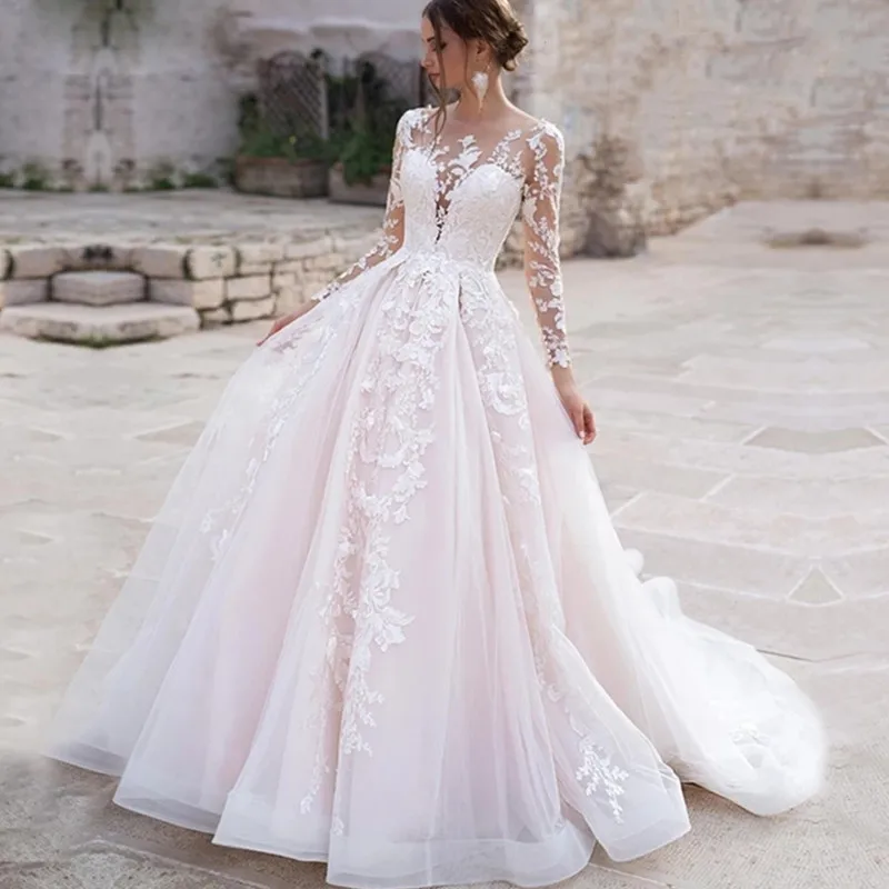 Luxury Long Sleeves Princess Wedding Dress 2022 Ball Gown Lace Appliques O-Neck Button Bride Gowns Vestido De Novia
Luxury Long Sleeves Princess Wedding Dress 2022 Ball Gown Lace Appliques O-Neck Button Bride Gowns Vestido De Novia