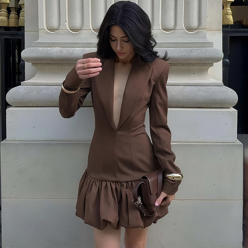 Tornova Sexy Deep V neck Slim Dress Woman Elegant Commuting Shoulder Pads Long Sleeve Dress Autumn New Pleated Mini Dress Lady
Tornova Sexy Deep V neck Slim Dress Woman Elegant Commuting Shoulder Pads Long Sleeve Dress Autumn New Pleated Mini Dress Lady