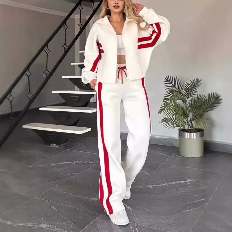 Women Two Piece Set Autumn Casual Striped Sports Suit Matching Sets High Tracksuit Jackets High Waist Wide Leg Long Pants Sets
Women Two Piece Set Autumn Casual Striped Sports Suit Matching Sets High Tracksuit Jackets High Waist Wide Leg Long Pants Sets