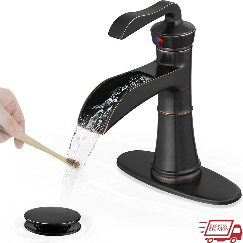 4 Inch Oil Rubbed Bathroom Faucet Single Handle Waterfall Sink Faucet Antique Brass with Pop Up Drain Easy Installation
4 Inch Oil Rubbed Bathroom Faucet Single Handle Waterfall Sink Faucet Antique Brass with Pop Up Drain Easy Installation