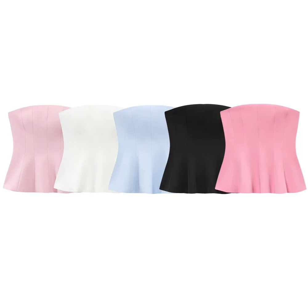 UNIZERA women's short skirt hem strapless top with solid color zipper decoration for spring and summer casual women's wear
UNIZERA women's short skirt hem strapless top with solid color zipper decoration for spring and summer casual women's wear