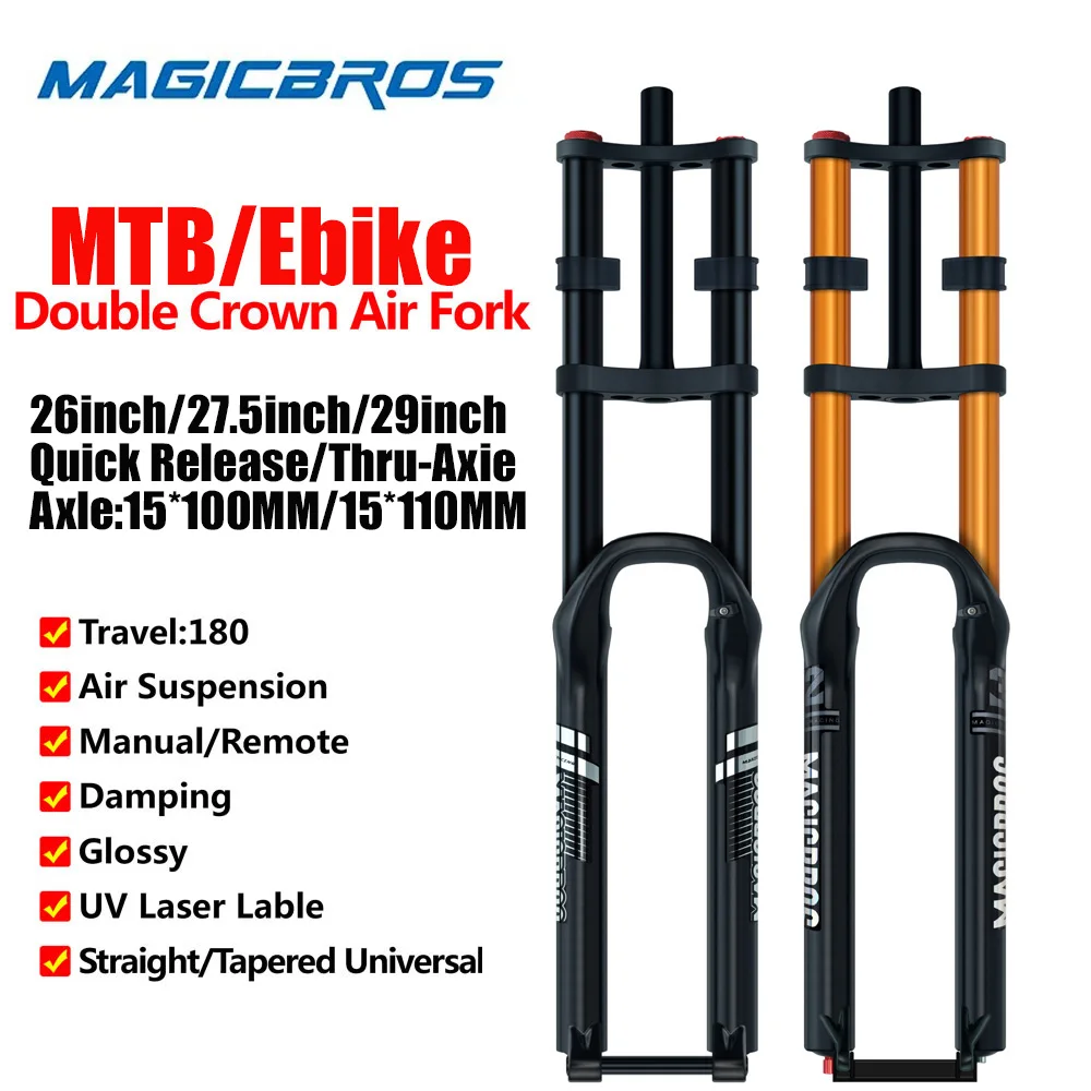 MAGICBROS Electric Mountain Bike Air Suspension Fork 26/27.5/29 inch QR TA 15*100/110MM Damping Adjustment Bicycle Accessories
MAGICBROS Electric Mountain Bike Air Suspension Fork 26/27.5/29 inch QR TA 15*100/110MM Damping Adjustment Bicycle Accessories