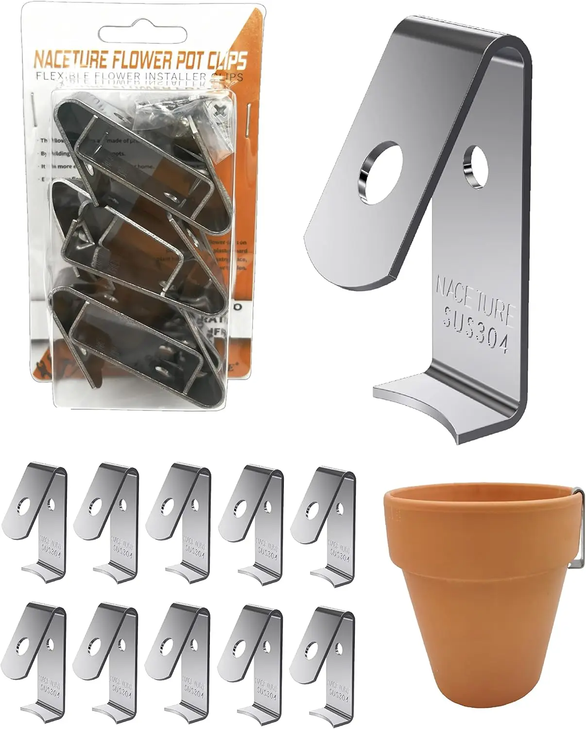 12 Pack Stainless Steel Plant Hangers, Flower Pot Clips for Wall, Holds 5" to 8" Pots, Rustproof Metal Stand
12 Pack Stainless Steel Plant Hangers, Flower Pot Clips for Wall, Holds 5" to 8" Pots, Rustproof Metal Stand