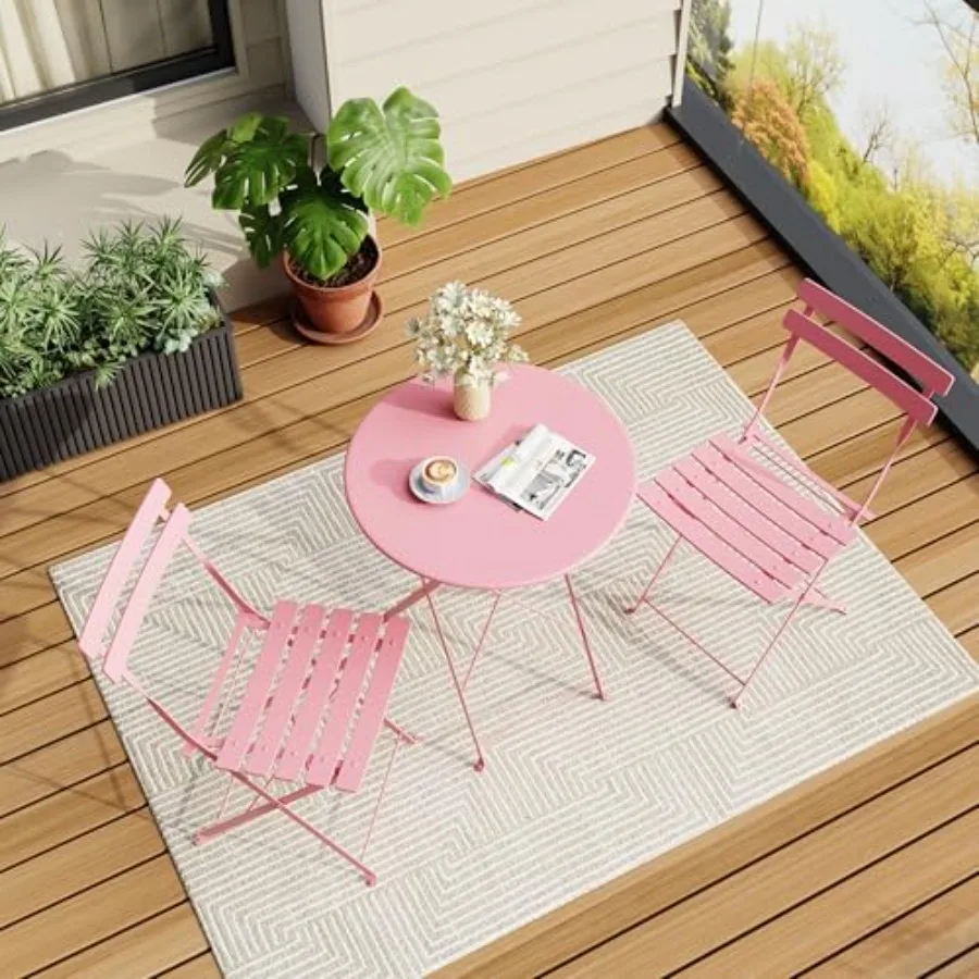 Outdoor/Indoor bistro table and chairs set of 3, folding patio furniture in black metal frame with beige fabric, space-saving c
Outdoor/Indoor bistro table and chairs set of 3, folding patio furniture in black metal frame with beige fabric, space-saving c
