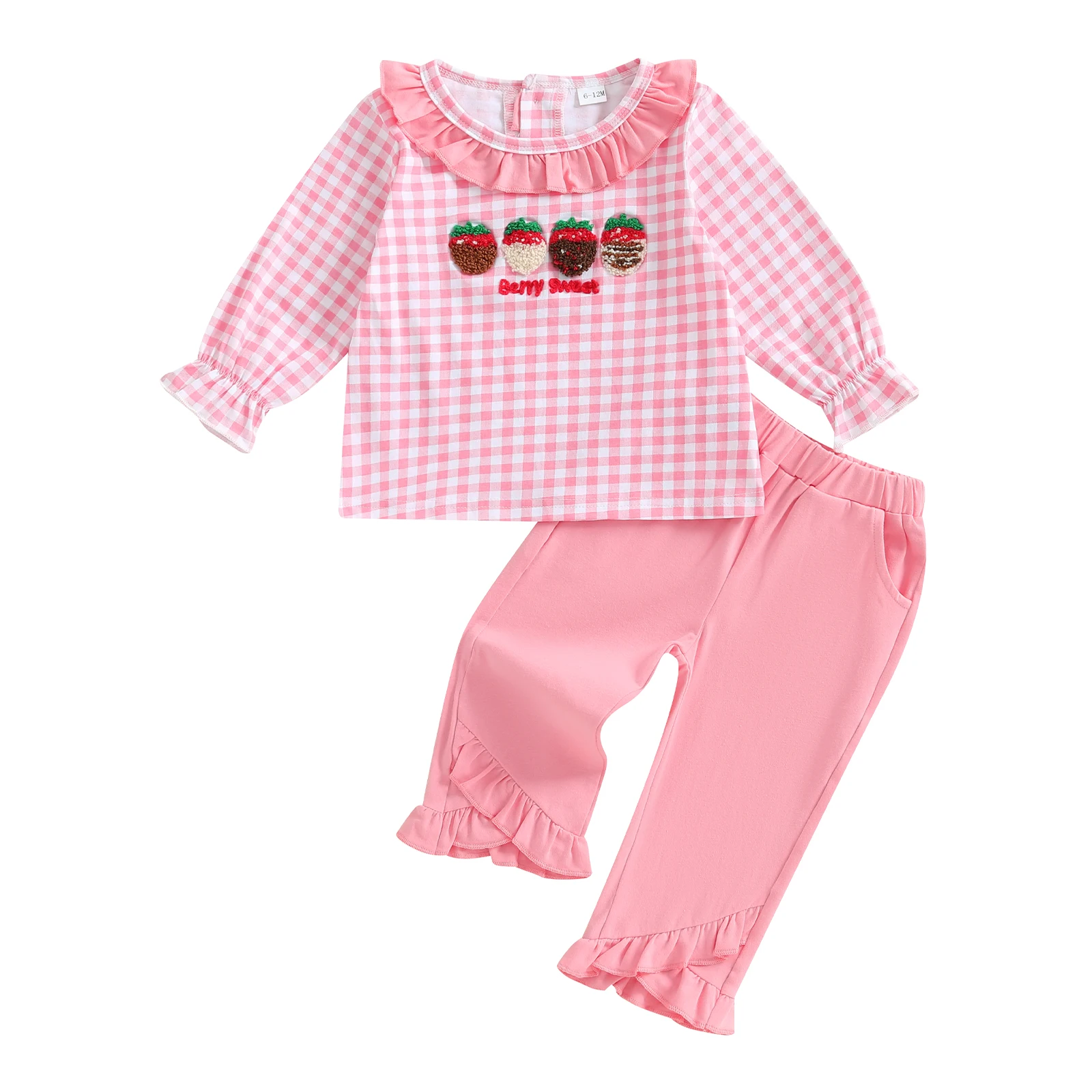 Toddler Baby Girl Fall Outfits Letter Strawberry Embroidered Plaid Ruffled Trim Long Sleeve Tops and Pants 2 Pcs Set
Toddler Baby Girl Fall Outfits Letter Strawberry Embroidered Plaid Ruffled Trim Long Sleeve Tops and Pants 2 Pcs Set