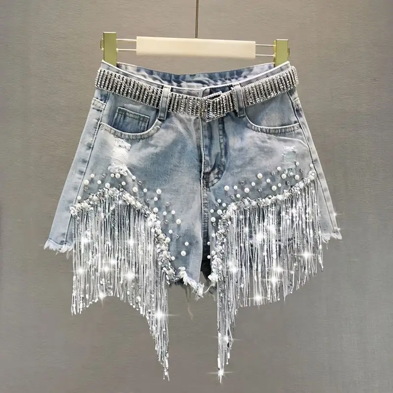 Y2k Luxury Beaded Tassels Shiny Women's Denim Shorts Summer High-Waisted Sequined Ripped Jeans Streetwear Short Pants Club New
Y2k Luxury Beaded Tassels Shiny Women's Denim Shorts Summer High-Waisted Sequined Ripped Jeans Streetwear Short Pants Club New