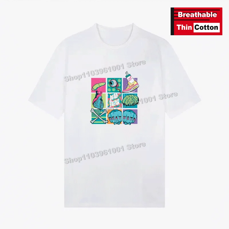 Breathable Thin Cotton T-Shirt Gothic Style Nine-square Grid "DEAD AND FRESH " Print Shirts Hip Hop Street Short Sleeve Tees
Breathable Thin Cotton T-Shirt Gothic Style Nine-square Grid "DEAD AND FRESH " Print Shirts Hip Hop Street Short Sleeve Tees