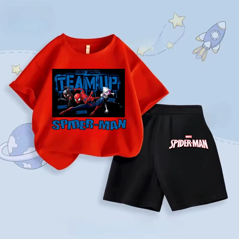Летние новинки Disney, комплект одежды для мальчиков и девочек, футболка с короткими рукавами «Человек-паук» + шорты, комплект из 2 предметов, повседневная детская спортивная одежда
Летние новинки Disney, комплект одежды для мальчиков и девочек, футболка с короткими рукавами «Человек-паук» + шорты, комплект из 2 предметов, повседневная детская спортивная одежда